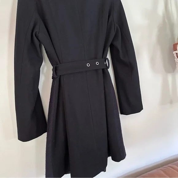 Tahari Wool Blend Full Zip Belted Black Pea Coat Women’s Sz Large